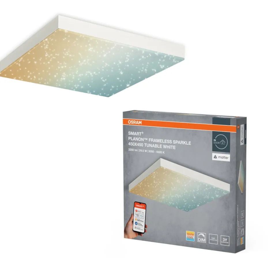 Osram Smart+ Wifi Planon Frameless Sparkle panel, justerbar hvid, 45x45 cm