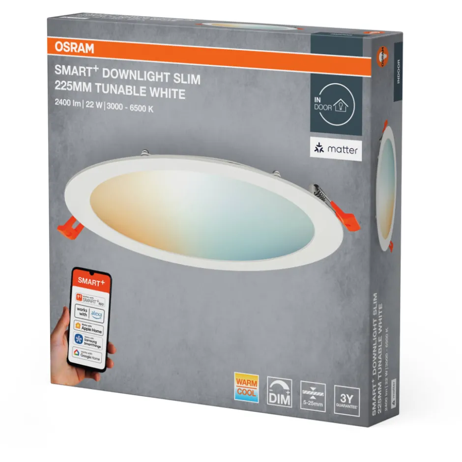 Osram Smart+ Wifi Slim indbygningsspot, justerbar hvid, Ø22,5 cm