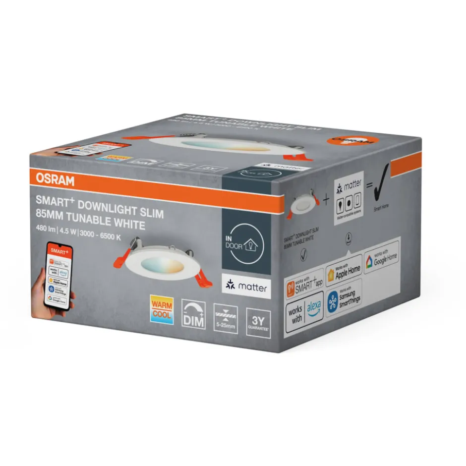 Osram Smart+ Wifi Slim indbygningsspot, justerbar hvid, Ø8,5 cm