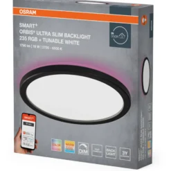 Osram Smart+ Wifi Ultra Slim Backlight plafond, farveskift + hvid, sort, Ø23,5 cm