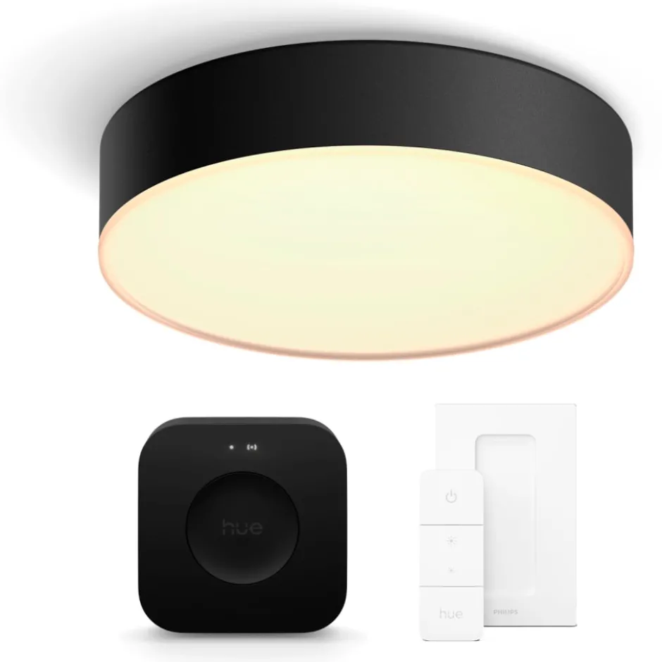 Philips Hue Enrave plafond, sort, Ø26 cm, startsæt