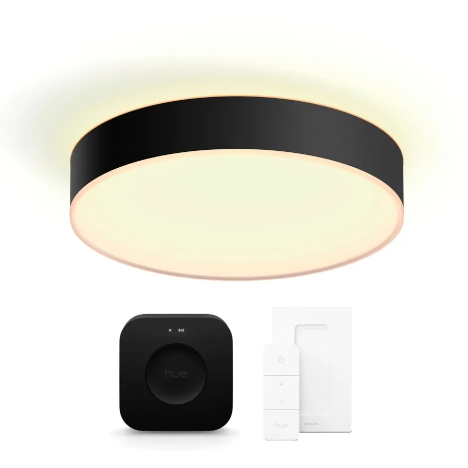 Philips Hue Enrave plafond, sort, Ø38 cm, startsæt