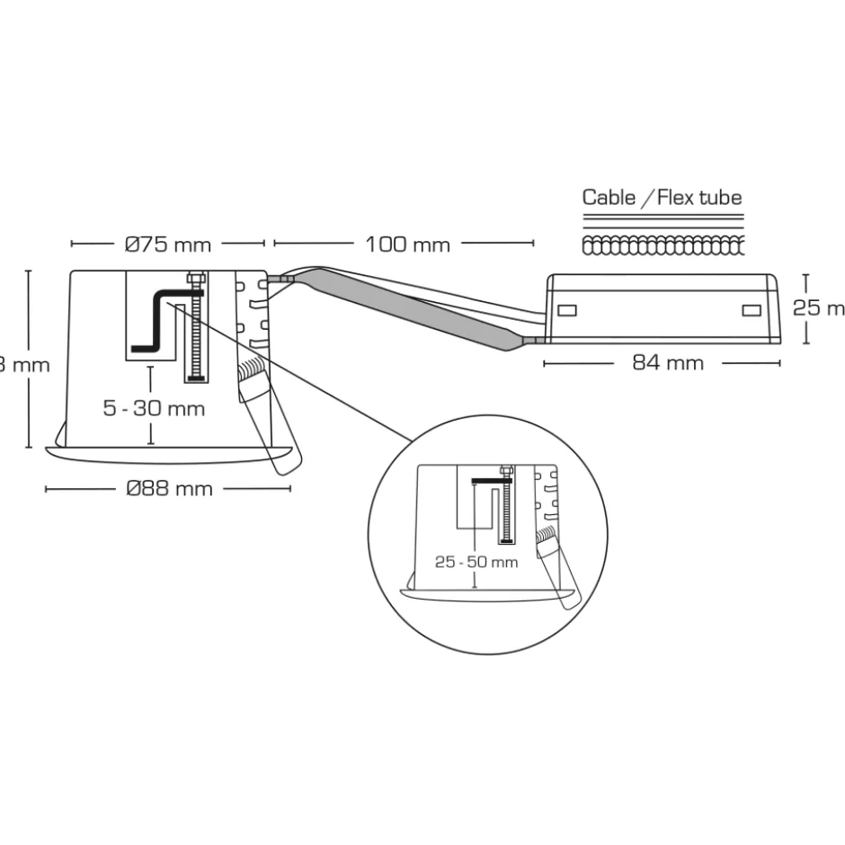 Scan Products Luna Combi Install indbygningsspot, GU10, aluminium