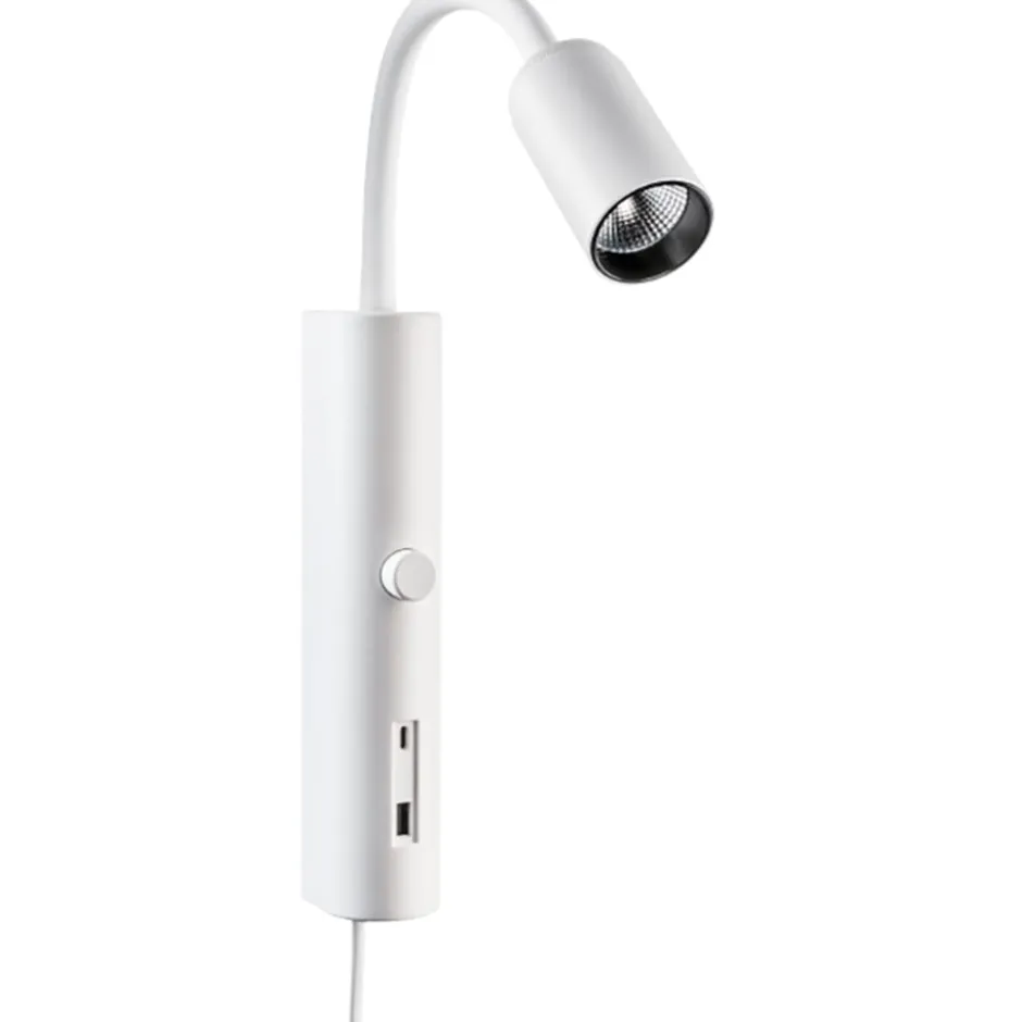 SG Tube væglampe med USB, 3000K, hvid