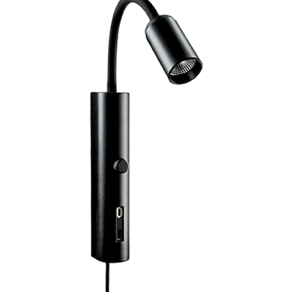 SG Tube væglampe med USB, 2700K, sort