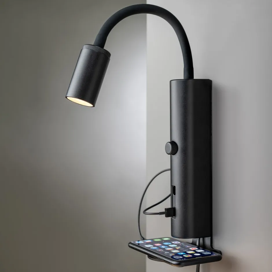 SG Tube væglampe med USB, 2700K, sort