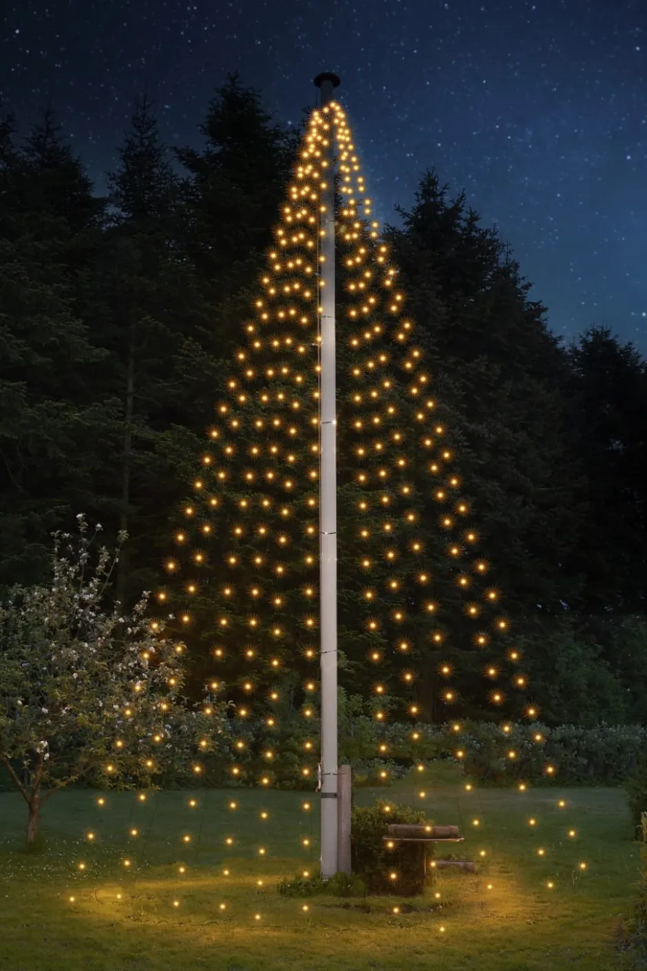 Sirius Top-Line lyskæde til flagstang, 1518 varm hvide lys, 10,35 meter