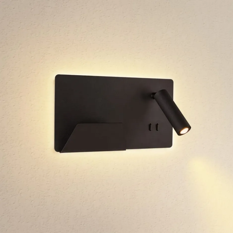 SLV Somnila USB væglampe, sort, venstre