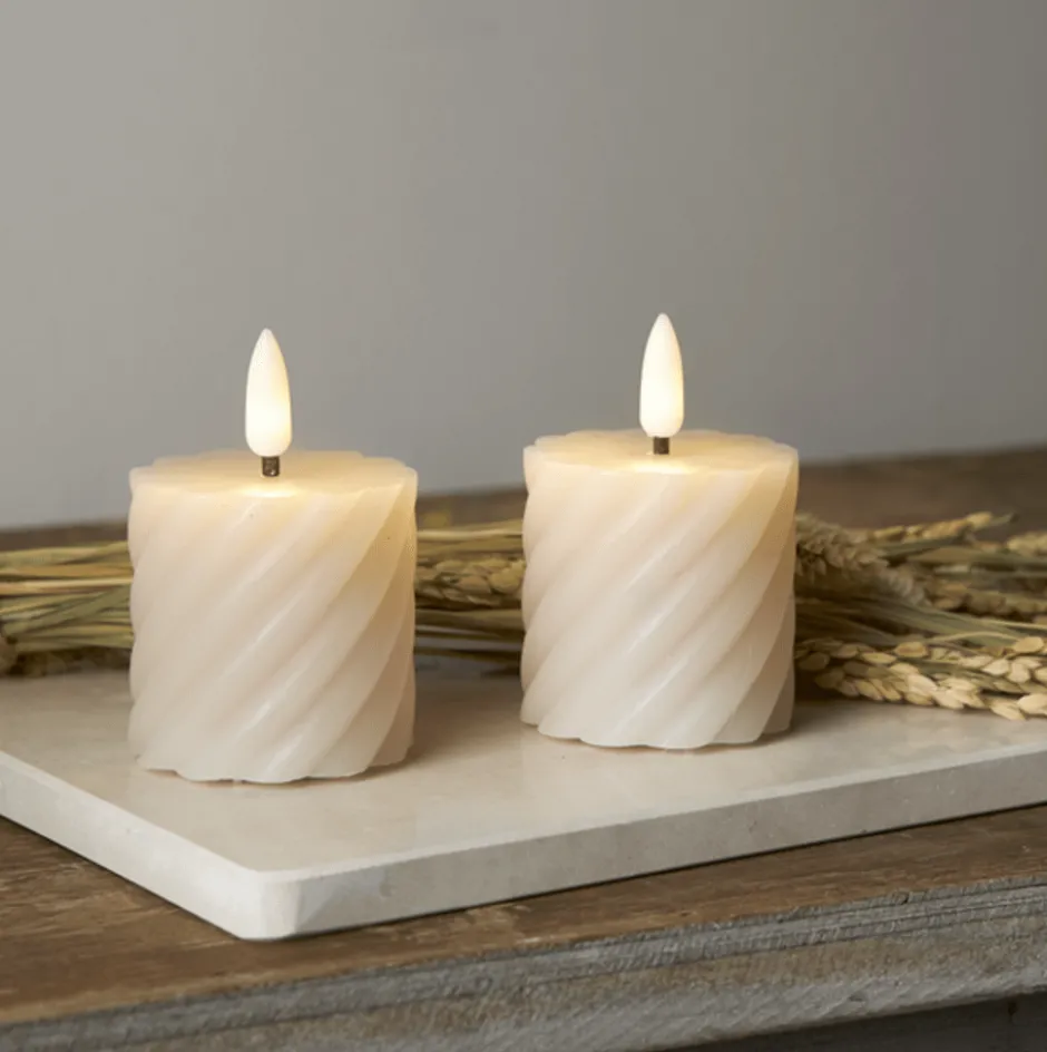 Star Trading Flamme Swirl LED bloklys, batteri, beige