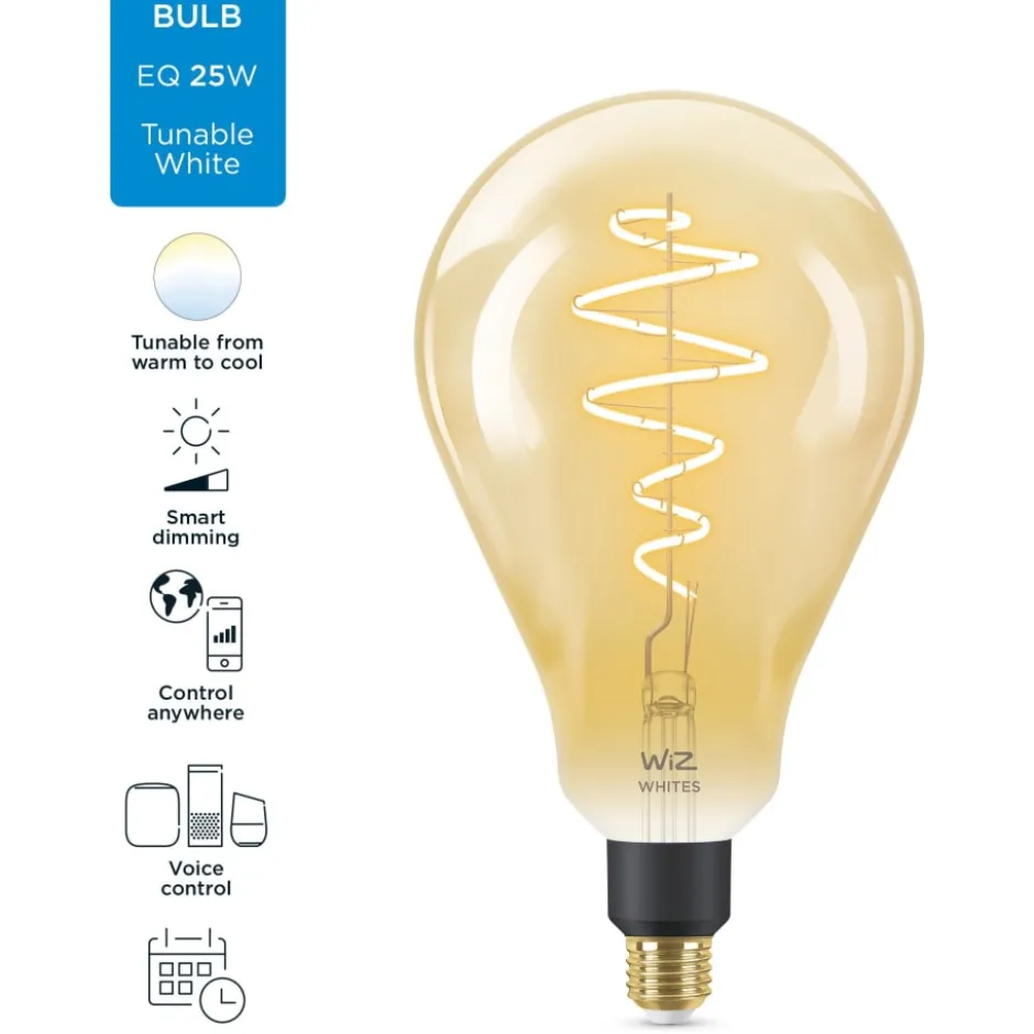 2 stk Wiz E27 globepære, 2000K-5000K, 6W, Ø16 cm