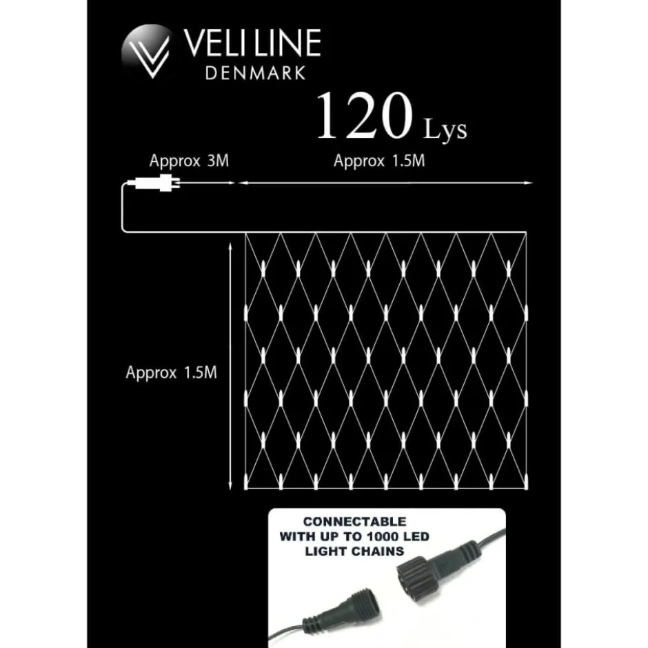 Veli Line udendørs lysnet, varm hvid lys, 1,5x1,5 meter