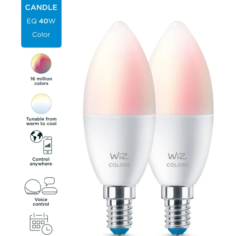 Wiz E14 kertepære, 2200K-6500K, 4,9W, 2-pak