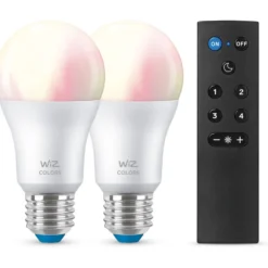 Wiz E27 standardpære med fjernbetjening, 2200K-6500K, 8W, 2-pak