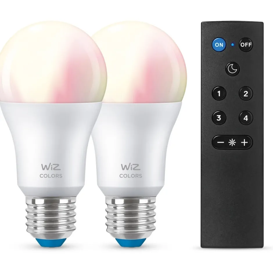 Wiz E27 standardpære med fjernbetjening, 2200K-6500K, 8W, 2-pak
