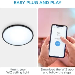 Wiz Superslim plafond, justerbar hvid, sort, Ø24 cm